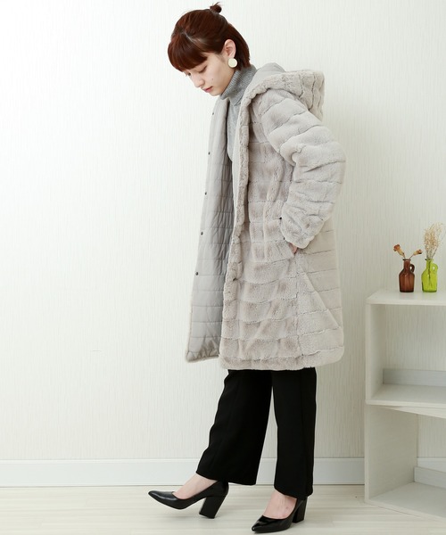 n'ee-ne（ネーネ）の「ボーダー風ファー×キルティング　リバーシブルコート（その他アウター・レディース・ブラック/ベージュ/グレー/モカ・M/L）」の21枚目の写真