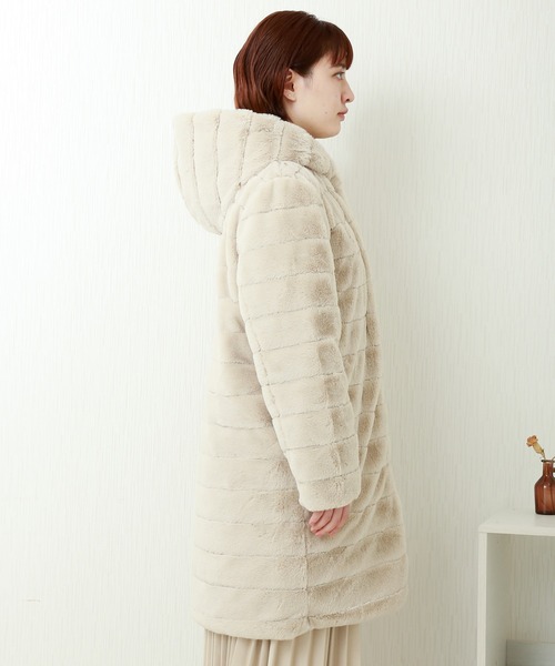 n'ee-ne（ネーネ）の「ボーダー風ファー×キルティング　リバーシブルコート（その他アウター・レディース・ブラック/ベージュ/グレー/モカ・M/L）」の13枚目の写真