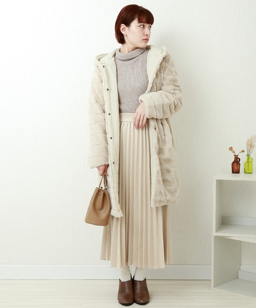 n'ee-ne（ネーネ）の「ボーダー風ファー×キルティング　リバーシブルコート（その他アウター・レディース・ブラック/ベージュ/グレー/モカ・M/L）」の9枚目の写真