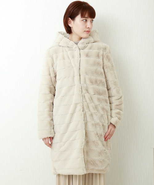 n'ee-ne（ネーネ）の「ボーダー風ファー×キルティング　リバーシブルコート（その他アウター・レディース・ブラック/ベージュ/グレー/モカ・M/L）」の6枚目の写真
