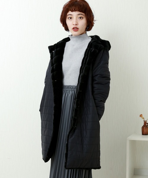 n'ee-ne（ネーネ）の「ボーダー風ファー×キルティング　リバーシブルコート（その他アウター・レディース・ブラック/ベージュ/グレー/モカ・M/L）」の15枚目の写真