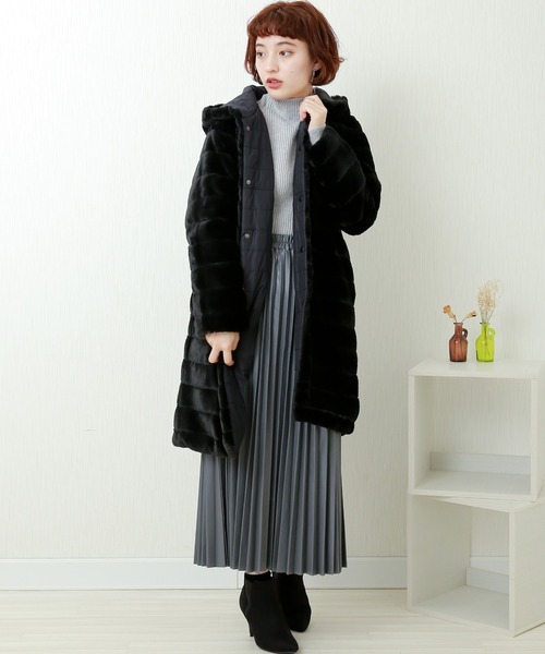 n'ee-ne（ネーネ）の「ボーダー風ファー×キルティング　リバーシブルコート（その他アウター・レディース・ブラック/ベージュ/グレー/モカ・M/L）」の5枚目の写真