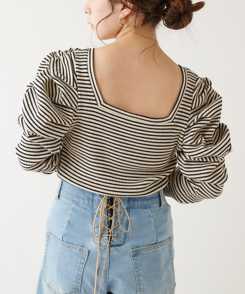 Chico（チコ）の「スクエアボーダーパワショルT（Tシャツ/カットソー・レディース・オレンジ/ネイビー/ホワイト/グリーン・FREE）」の16枚目の写真