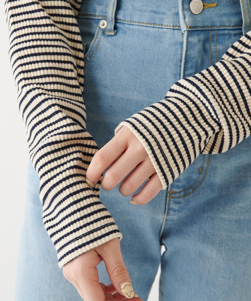 Chico（チコ）の「スクエアボーダーパワショルT（Tシャツ/カットソー・レディース・オレンジ/ネイビー/ホワイト/グリーン・FREE）」の21枚目の写真