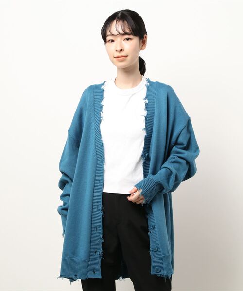 PAGEBOY（ページボーイ）の「ダメージVネックBIGカーディガン（カーディガン/ボレロ・レディース・オフホワイト/ブラック/グレイッシュベージュ/ターコイズブルー/ブルー系その他・FREE）」の5枚目の写真