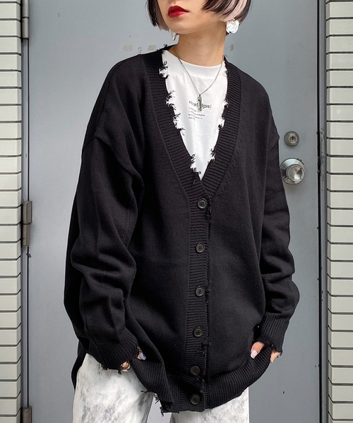 PAGEBOY（ページボーイ）の「ダメージVネックBIGカーディガン（カーディガン/ボレロ・レディース・オフホワイト/ブラック/グレイッシュベージュ/ターコイズブルー/ブルー系その他・FREE）」の19枚目の写真