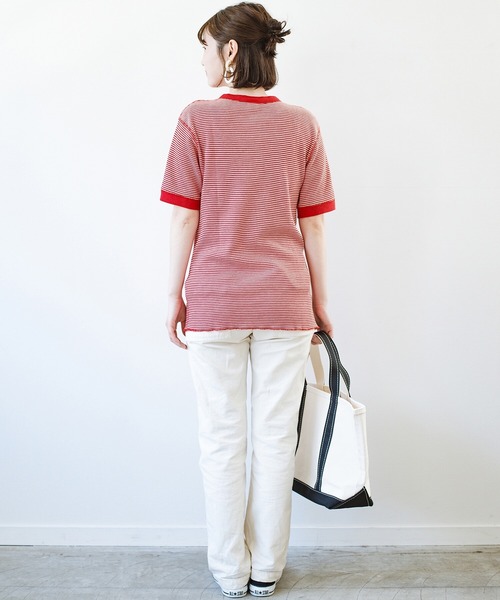 Healthknit(ヘルスニット)の「軽くて楽な着心地のベーシックワッフルヘンリーネックTシャツ by Healthknit(Tシャツ/カットソー・レディース・ブラック系その他/レッド系その他・MEDIUM)」の9枚目の写真