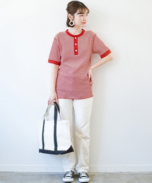 Healthknit(ヘルスニット)の「軽くて楽な着心地のベーシックワッフルヘンリーネックTシャツ by Healthknit(Tシャツ/カットソー・レディース・ブラック系その他/レッド系その他・MEDIUM)」の12枚目の写真