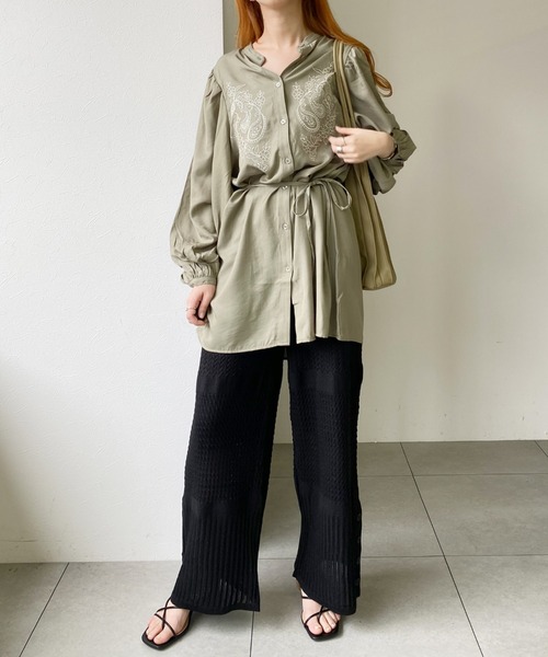 UNRELISH（アンレリッシュ）の「刺繍入りバンドカラーチュニックシャツ（シャツ/ブラウス・レディース・ライトブルー/アイボリー/グリーン系その他・MEDIUM）」の10枚目の写真