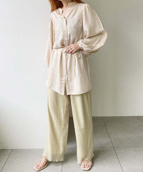 UNRELISH（アンレリッシュ）の「刺繍入りバンドカラーチュニックシャツ（シャツ/ブラウス・レディース・ライトブルー/アイボリー/グリーン系その他・MEDIUM）」の7枚目の写真