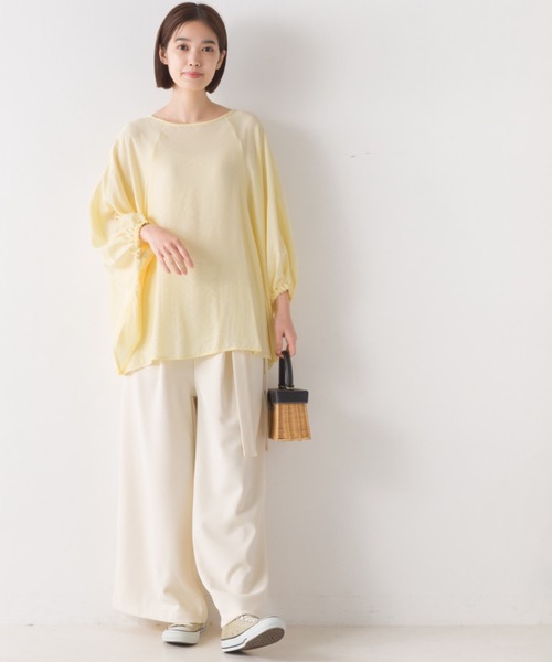 OMNES Another Edition（オムネス アナザーエディション）の「気流染めシルクタッチ 袖ギャザー七分袖ポンチョブラウス（シャツ/ブラウス・レディース・ブラック/イエロー/アイボリー・FREE）」の13枚目の写真