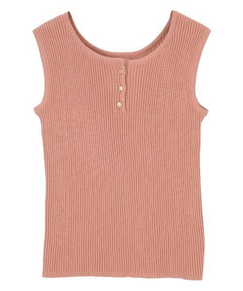 titivate（ティティベイト）の「ｺﾞｰﾙﾄﾞﾎﾞﾀﾝﾍﾝﾘｰﾈｯｸﾀﾝｸﾄｯﾌﾟ（タンクトップ・レディース・ブラック/ピンク/モカ/グレイッシュベージュ・S/M）」の5枚目の写真