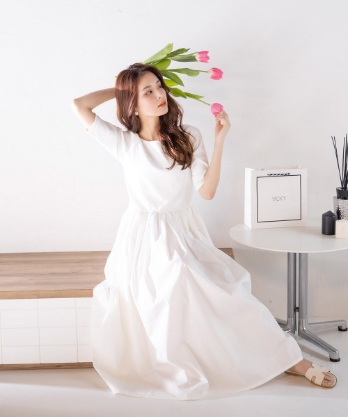 前後2way ワンピース Vicky ビッキー のファッション ドッキングヘップバーンワンピース 手洗い可能 ワンピース