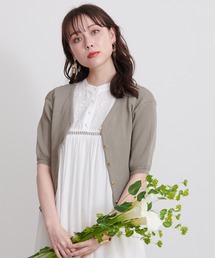 Ⅴネックリブ５分袖カーディガン