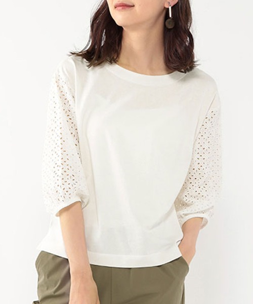Petit Honfleur(プチオンフルール)の「レース袖ゆるプルオーバー(Tシャツ/カットソー・レディース・ホワイト/ネイビー/モカ・M/L)」の12枚目の写真