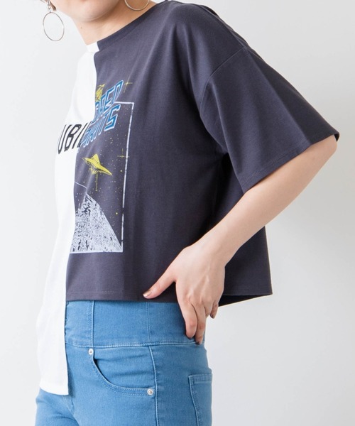 WEGO（ウィゴー）の「WEGO/アシメカッティングTシャツ（Tシャツ/カットソー・レディース・ホワイト/オレンジ・FREE）」の2枚目の写真