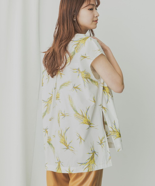 KBF+（ケービーエフプラス）の「KBF+　トロピカルプリントノースリBIGシャツ（シャツ/ブラウス・レディース・ブラック/オフホワイト・ONE）」の13枚目の写真