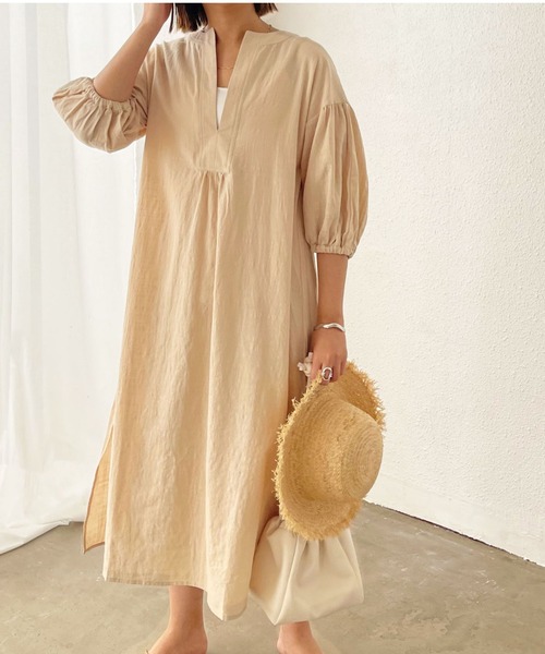 Shelly island(シェリーアイランド)の「深Vネックボリュームワンピース(ワンピース・レディース・ブラック/ベージュ・M)」の13枚目の写真