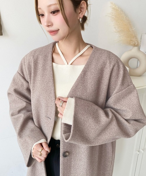 セール】【累計販売枚数3万枚突破！】ニットメルトンノーカラーミドル