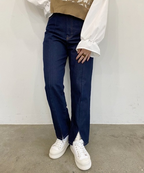 nemne store（ネンネストア）の「夢をつかむセンタースリットデニムパンツ（デニムパンツ・レディース・ブラック/インディゴブルー/ブルー/ピンク/グリーン・SMALL/MEDIUM）」の3枚目の写真