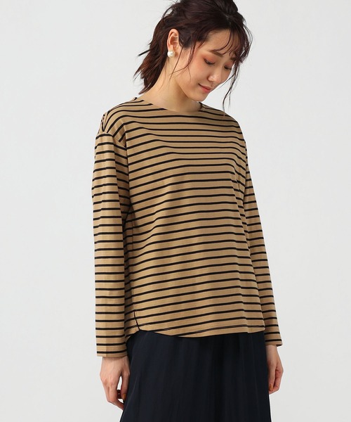 Petit Honfleur(プチオンフルール)の「ボーダーロングTシャツ(Tシャツ/カットソー・レディース・ネイビー/モカ・M/L)」の11枚目の写真