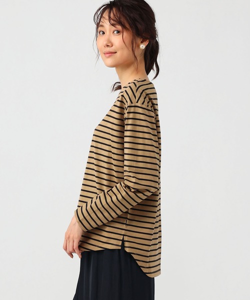 Petit Honfleur(プチオンフルール)の「ボーダーロングTシャツ(Tシャツ/カットソー・レディース・ネイビー/モカ・M/L)」の4枚目の写真