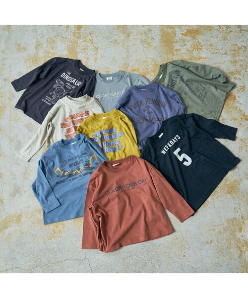 BREEZE(ブリーズ)の「WEB限定 プリントバリエロンT(Tシャツ/カットソー・キッズ・マスタード/サックスブルー/ブルー/ラベンダー/オフホワイト/カーキ/チャコール/ブラック/ベージュ/オレンジ・90/100/130/150/120/140/110)」の14枚目の写真
