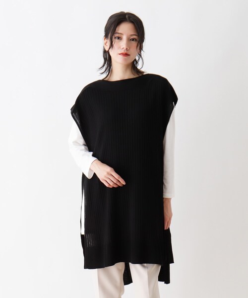 SHOO・LA・RUE（シューラルー）の「◆【2点セット】ロングベスト＋Ｔシャツ（ベスト・レディース・ブラック/モスグリーン/ブラウン系その他・02/03/04）」の2枚目の写真