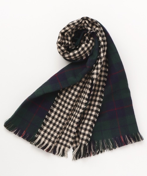 欧州航路（オウシュウコウロ）の「【欧州航路】ダブルタータンチェックストール（マフラー・レディース・ネイビー/ブラウン/ブラック×ホワイト/ブルー系その他/オレンジ系その他・FREE）」の3枚目の写真