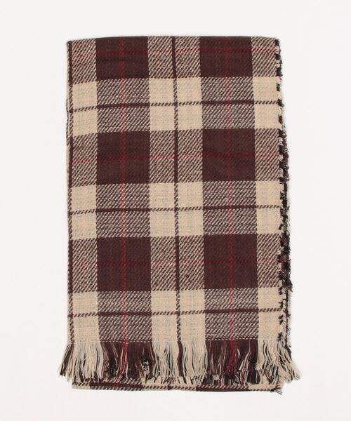 欧州航路（オウシュウコウロ）の「【欧州航路】ダブルタータンチェックストール（マフラー・レディース・ネイビー/ブラウン/ブラック×ホワイト/ブルー系その他/オレンジ系その他・FREE）」の9枚目の写真