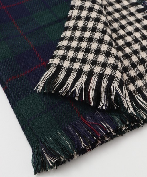 欧州航路（オウシュウコウロ）の「【欧州航路】ダブルタータンチェックストール（マフラー・レディース・ネイビー/ブラウン/ブラック×ホワイト/ブルー系その他/オレンジ系その他・FREE）」の11枚目の写真