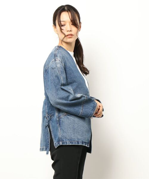 Moname(モナーム)の「【MONAME/モナーム】デニムノーカラージャケット(ノーカラージャケット・レディース・インディゴブルー・FREE)」の3枚目の写真