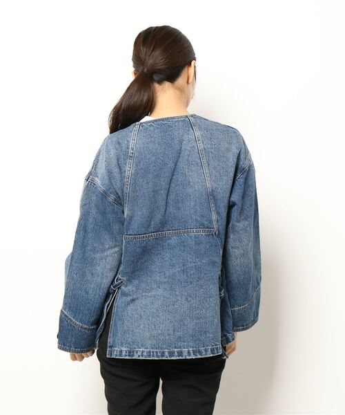 Moname(モナーム)の「【MONAME/モナーム】デニムノーカラージャケット(ノーカラージャケット・レディース・インディゴブルー・FREE)」の2枚目の写真