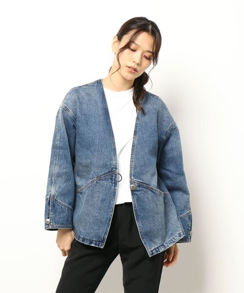 Moname(モナーム)の「【MONAME/モナーム】デニムノーカラージャケット(ノーカラージャケット・レディース・インディゴブルー・FREE)」の5枚目の写真