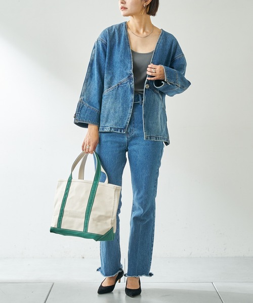 Moname(モナーム)の「【MONAME/モナーム】デニムノーカラージャケット(ノーカラージャケット・レディース・インディゴブルー・FREE)」の7枚目の写真