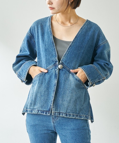 Moname(モナーム)の「【MONAME/モナーム】デニムノーカラージャケット(ノーカラージャケット・レディース・インディゴブルー・FREE)」の16枚目の写真