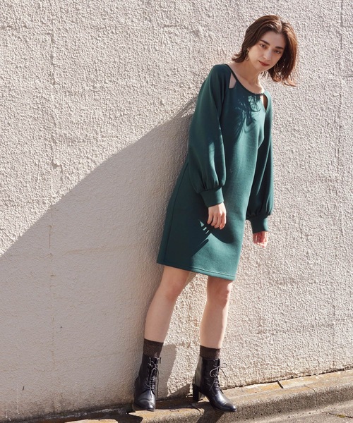 Lina la mer.(リナラメール)の「【Lina la mer. /リナラメール】Powder touch dress / 長袖 スウェット ワンピース ドレス(ワンピース・レディース・ブラック/グリーン・SMALL/MEDIUM)」の2枚目の写真