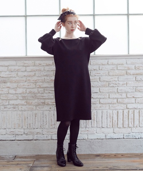 Lina la mer.(リナラメール)の「【Lina la mer. /リナラメール】Powder touch dress / 長袖 スウェット ワンピース ドレス(ワンピース・レディース・ブラック/グリーン・SMALL/MEDIUM)」の4枚目の写真