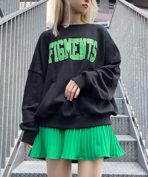 Figments(フィグメンツ)の「クリスタルプリーツフレアミニスカート(スカート・レディース・グリーン/ブラック・FREE)」の1枚目の写真