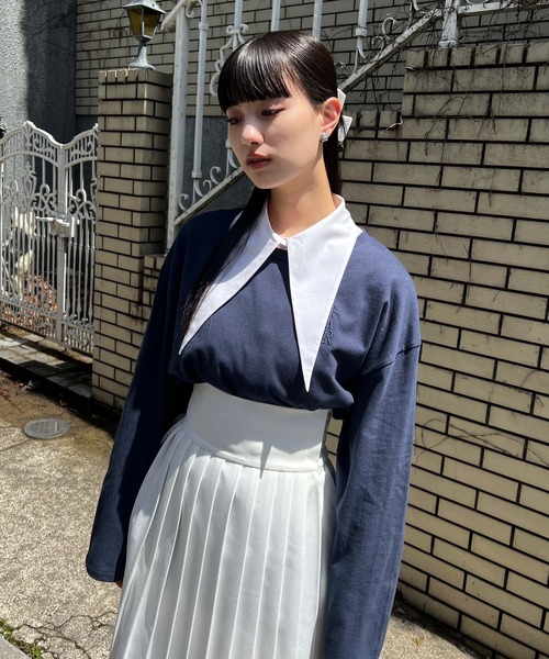 Romansual(ロマンシュアル)の「Romansual/同色ロゴ刺繍ロンT(Tシャツ/カットソー・レディース・ブラック/ネイビー/ベージュ・LARGE/MEDIUM)」の1枚目の写真