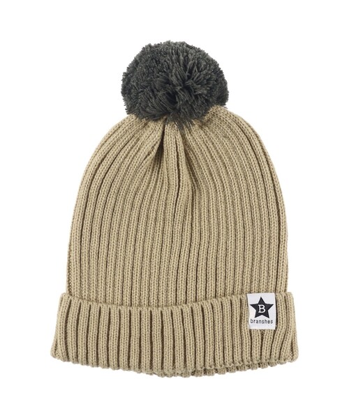 BRANSHES（ブランシェス）の「梵天付きニット帽（ニットキャップ/ビーニー・キッズ・ブラック/ベージュ・L/M）」の4枚目の写真