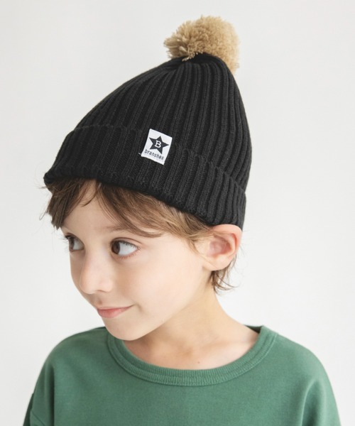 BRANSHES（ブランシェス）の「梵天付きニット帽（ニットキャップ/ビーニー・キッズ・ブラック/ベージュ・L/M）」の2枚目の写真