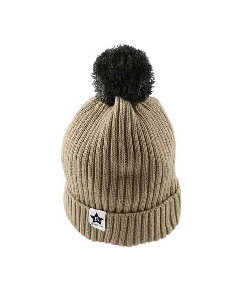 BRANSHES（ブランシェス）の「梵天付きニット帽（ニットキャップ/ビーニー・キッズ・ブラック/ベージュ・L/M）」の3枚目の写真