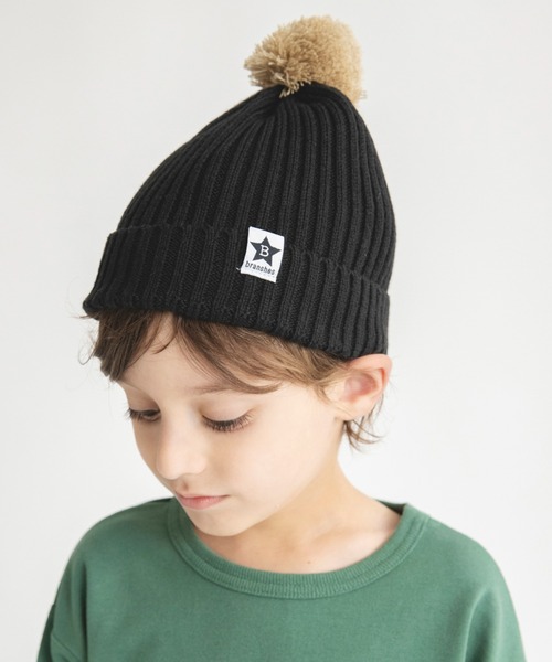 BRANSHES（ブランシェス）の「梵天付きニット帽（ニットキャップ/ビーニー・キッズ・ブラック/ベージュ・L/M）」の14枚目の写真
