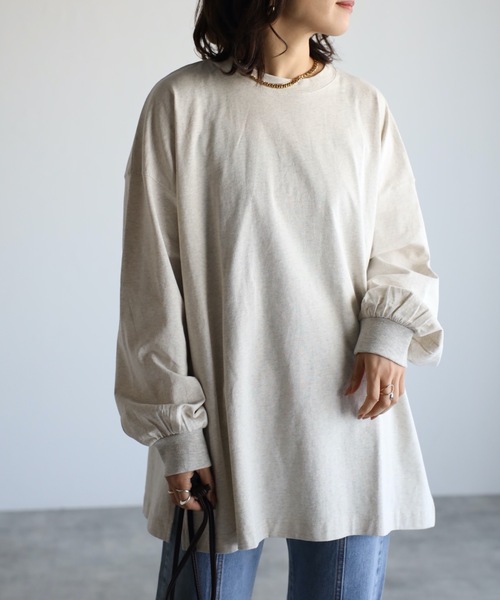 ap retro(アプレトロ)の「ベーシックBIGボリューム袖ロンTEE(Tシャツ/カットソー・レディース・オートミール/ブルー/オフホワイト/ブラック・FREE)」の3枚目の写真