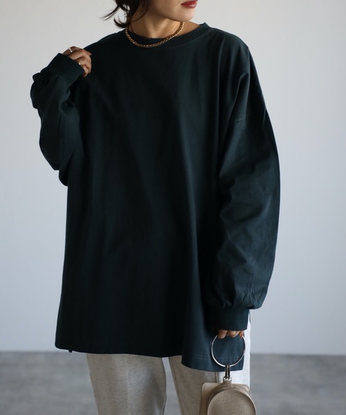 ap retro(アプレトロ)の「ベーシックBIGボリューム袖ロンTEE(Tシャツ/カットソー・レディース・オートミール/ブルー/オフホワイト/ブラック・FREE)」の4枚目の写真