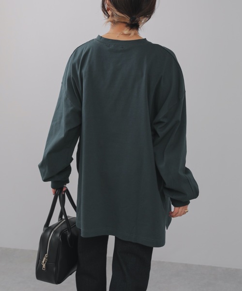 ap retro(アプレトロ)の「ベーシックBIGボリューム袖ロンTEE(Tシャツ/カットソー・レディース・オートミール/ブルー/オフホワイト/ブラック・FREE)」の6枚目の写真