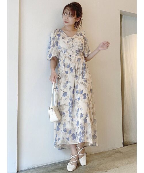 dazzlin（ダズリン）の「ウォーターカラーシフォンワンピース（ワンピース・レディース・ベージュ/ピンク/イエロー/ブルー・FREE）」の3枚目の写真