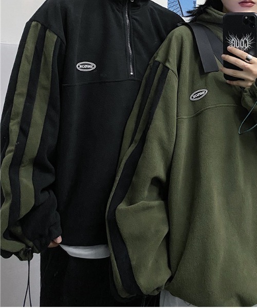 袖ラインハーフジップフリースプルオーバー(NEZ)（パーカー）｜almo（アルモ）