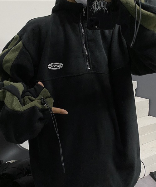 袖ラインハーフジップフリースプルオーバー(NEZ)（パーカー）｜almo（アルモ）